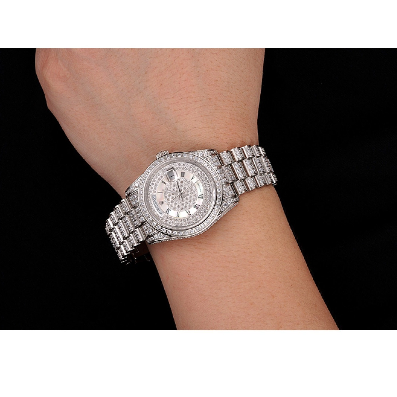 Rolex aaa copy Dial Diamond Pave Diamond Case 1453950 Day-Date Swiss Diamond Bracelet Rolex 0619